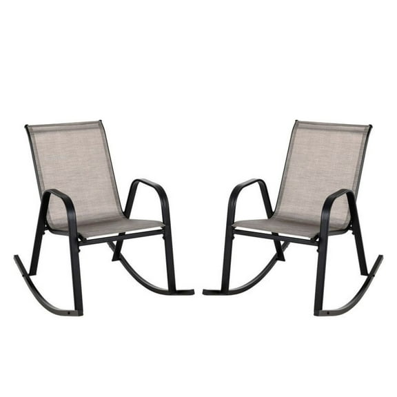 Metal Patio Rocking Chairs Set of 2, Breathable Fabric Rocker Chairs for Outdoor Use, 330lbs Capacity, Brown/Gray/Black