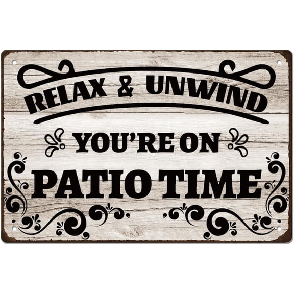 Metal Patio Sign Relax and Unwind Quote Decor 8x12 Inch Balcony Terrace Garden Wall Art Retro Vine Iron Plaque