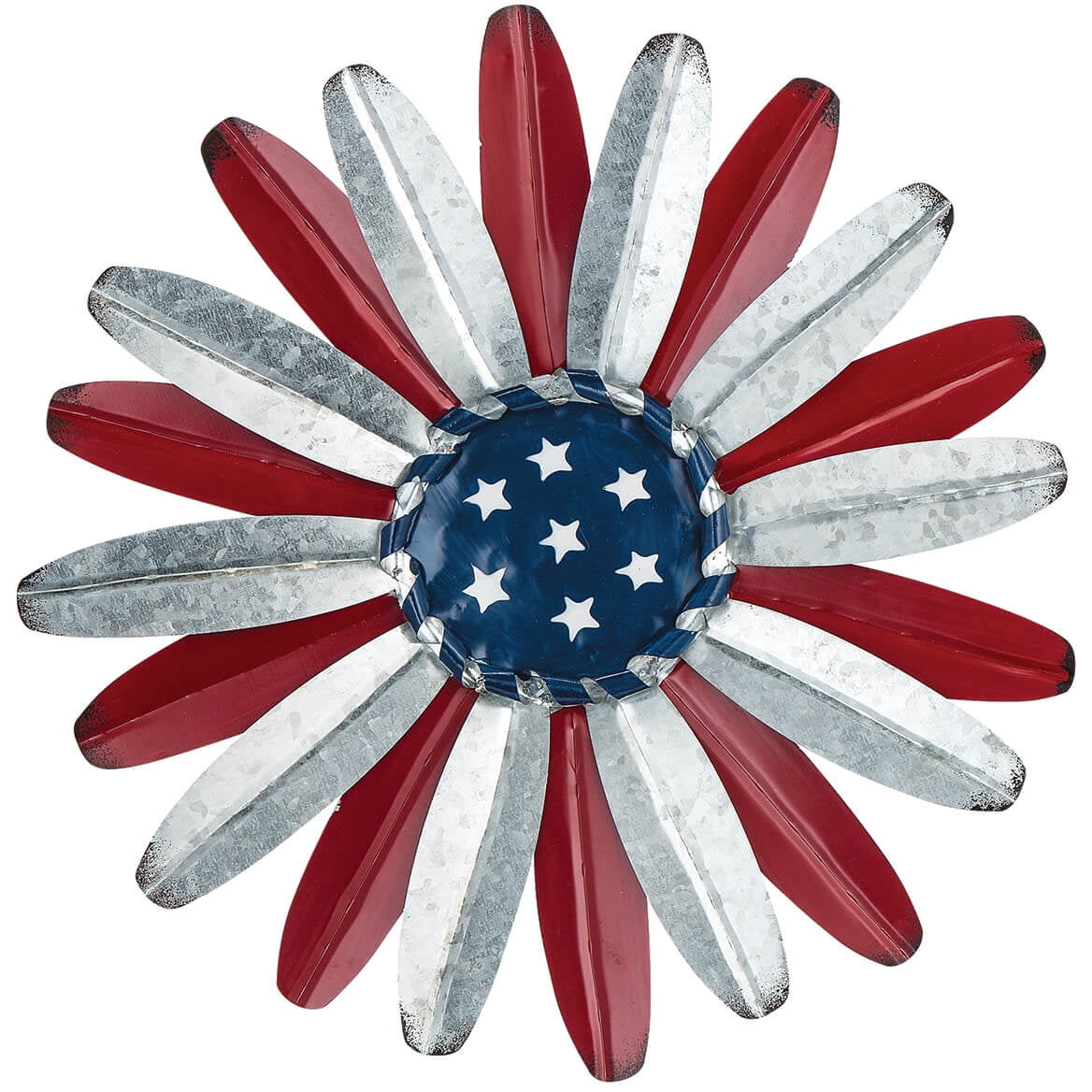 14" Red, Silver, and Blue Galvanized Metal Patriotic Flower Wall Hanging