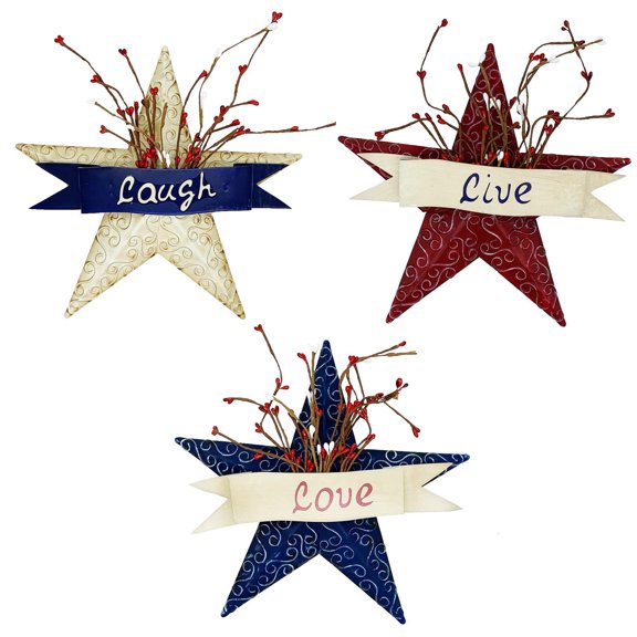Metal Patriotic Old Glory Americana Flag Barn Star with Live, Love and Laugh- July of 4th Independence Day Memorial Day Hanging Wall Decoration 10.5''H