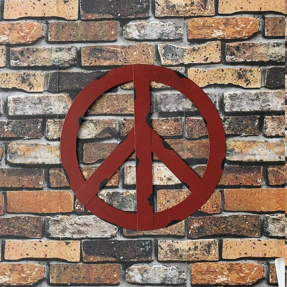 Metal Peace Sign Wall Art - 12" Hippie Plaque, Hanging Vintage Metal Peace Sign, Red Metal Groovy Peace Sign for Home , Peace Everywhere 12" (Large)