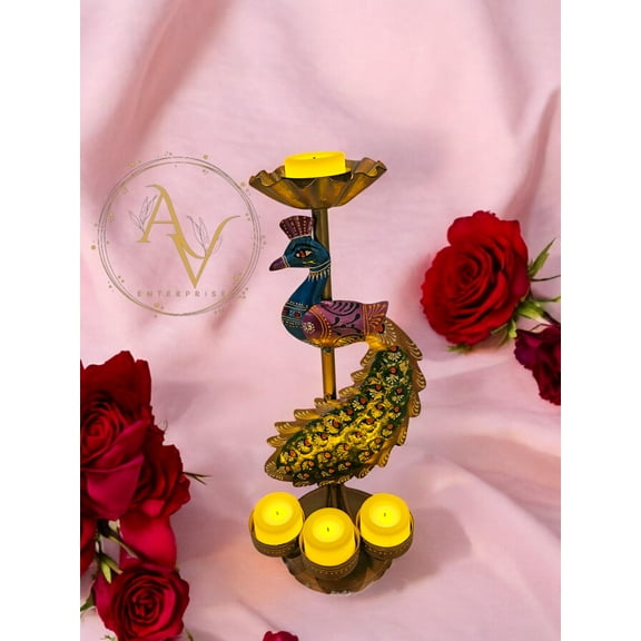 Metal Peacock | Candle Holder | Hand painted Peacock Tealight Candle Holder | design | Lamp | home decor| figurines |Gift Idea | anniversary