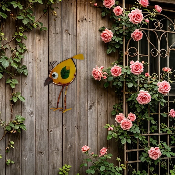 Metal Peacock Figurine, Three-Dimensional Ironwork With Flat Base, Iron Tabletop Bird Decor, 1 Count, 6.14 x 7.1-Inch, Yellow