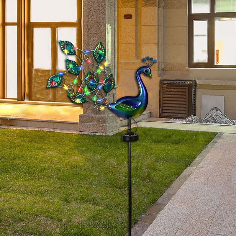 Green and Blue Metal Peacock Solar Garden Light