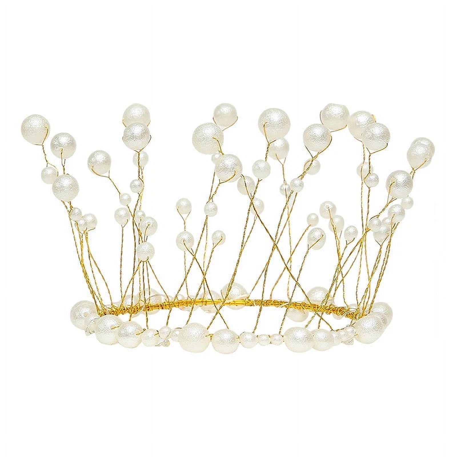 Metal Pearl Princess Crown Cake Topper Shiny Artificial Pearls