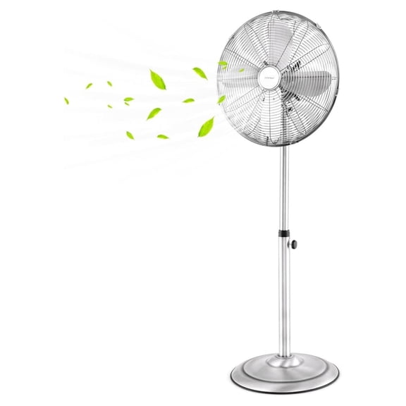 Metal Pedestal Fan, 16-inch Quiet High Velocity 75 Oscillating Standing Fan with Height Adjustable, 3 Wind Speed, 4 Blades, Widespread Floor Fan for Bedroom Home Office Shop, Silver