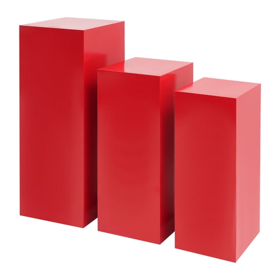 Metal Pedestal Stands, 3-Piece Square Red/Gold Display Risers, 60x26 65x28 80x30cm, Tabletop Cake Stand for Bakery Wedding, Durable Iron Construction