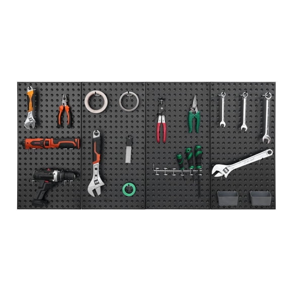 Metal Pegboard Panels 24x12, 4 Pack, Heavy Duty Wall Organizer, Black - Garage, Tool, Office, Home Storage