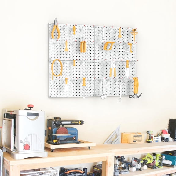 Metal Pegboard Panels and Hooks for Garage, Workbench, Shop, Shed Tool Organizer Peg Board with 1/8" & 1/4" Holes, Modular Wall-Mounted Pegboard with Pegboard Hooks(Cream White)
