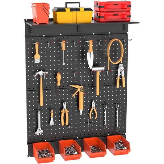 Metal Pegboard with Accessoreis for Garage Wall, Tool Organizer Pegboard with Hooks, Wall Mounted Bins/Shelf, Tool Storage Peg Board for Wall