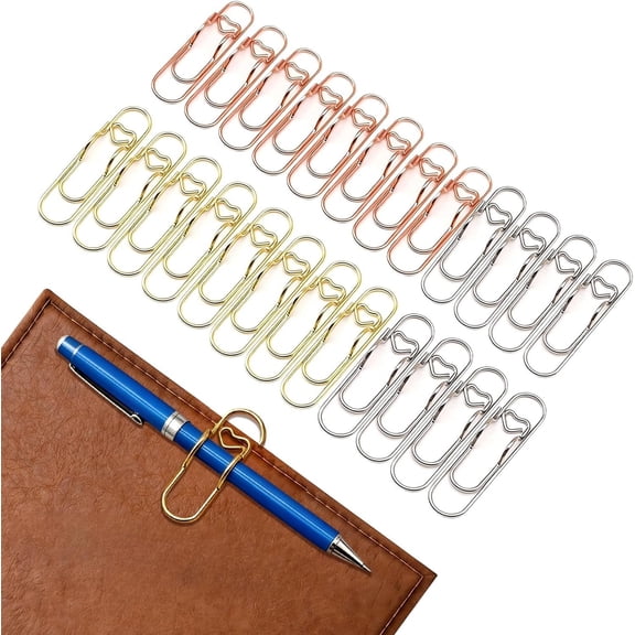 Metal Pen Holder Clips for Notebook - 24 count Heart Shaped Pen Clips for Journals and Planners, Rose