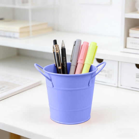 Metal Pen Holder Cup For Desk, Pencil Holder, Small Tinplate Desk Organizer Bucket, Multi-Purpose Storage Container for Office Home Vintage Flower Pot Style Desk Caddy