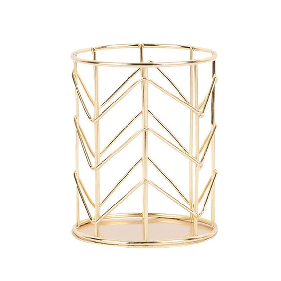 Metal Pen Holder for Desk, Iron Pencil Cup Stationery Organizer, Makeup Brush Storage Container, Durable Desktop Storage Caddy for Pens Pencils Markers Office Supplies, Gold