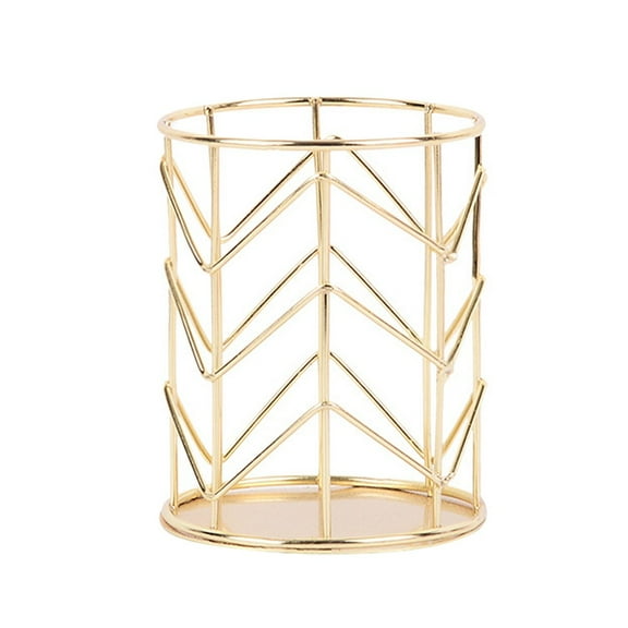 Metal Pen Holder for Desk, Iron Pencil Cup Stationery Organizer, Makeup Brush Storage Container, Durable Desktop Storage Caddy for Pens Pencils Markers Office Supplies, Gold