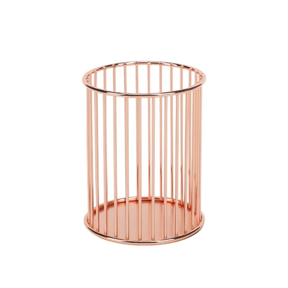 Metal Pen & Makeup Brush Organizer – Elegant Gold Wire Desk Storage Solution, Multi-Use, Durable Iron Construction, Space-Saving Office & Vanity Accessory