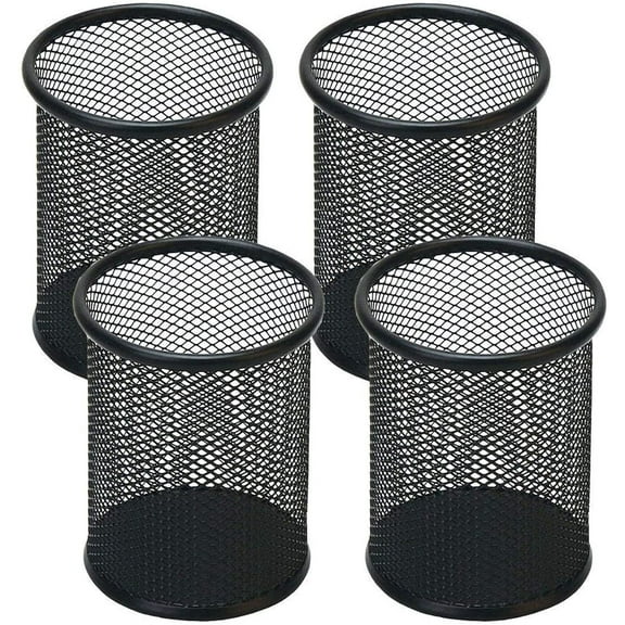 4 Pack Pen Holder Mesh Pencil Holder Metal Pen Holder Cup Pencil Cup Holder for Desk Office Pen Organizer Black,