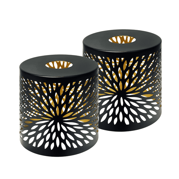 SWAIFDEE Metal Lamp Shades Set of 2, Cylinder Black Metal Lamp Shade （Gold Interior）