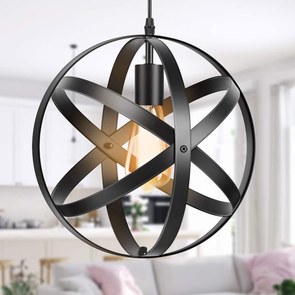 Metal Pendant Light, Spherical Pendant Light, Rustic Chandelier Vintage Hanging Cage Globe Ceiling Light Fixture for Kitchen Dining Room Farmhouse Entryway Foyer Table Hallway
