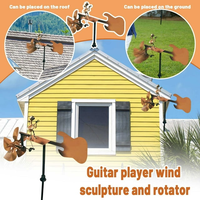 Metal Drummer Windmill, Percussionist Music Figurines And Statues, Rockin Art Figurine, Wind-Powered Kinetic Sculpture, Wind Spinners For Yard Lawn Garden Patio