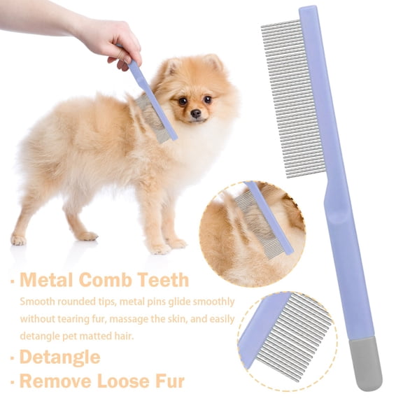 Metal Pet Grooming Comb Dentate Teeth Pet Grooming Tool Fine Tooth Precision Comb For Cats And Dogs Detangling And Hair Grooming(Purple-3X18.2Cm)