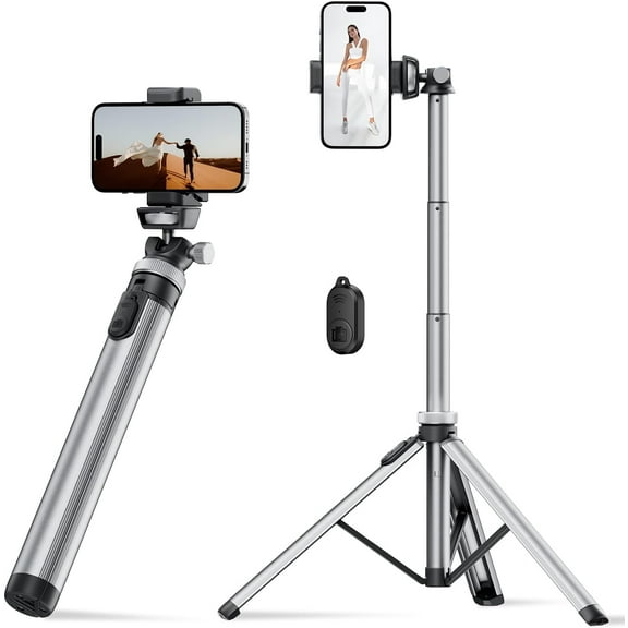 Metal Phone Tripod Stand, 67" Tripod for Phone with Remote & Lightweight Camera Tripod Stand, Sturdy Extendable Cell Phone Tripod for iPhone/Android