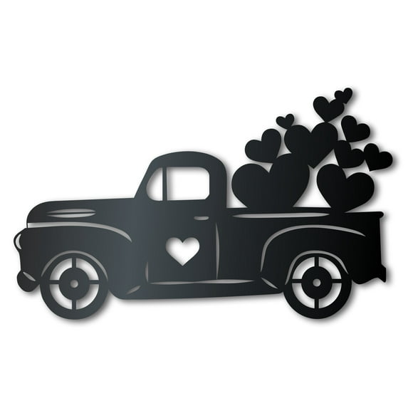 Metal Pickup Truck with Hearts Wall Art - Custom Metal Sign - 14 Color Options 24