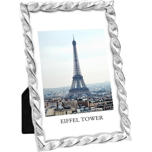 Metal Picture Frame 4x6,Photo Frame with Spiral Streak,Glitter Finish & HD Glass - Multi-Display (Vertical/Horizontal & Wall Mount) Glam Style, Ideal Gift for Special Occasions,Silver