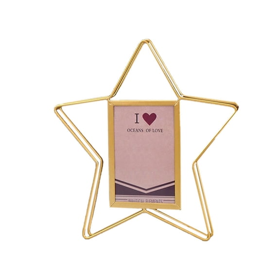 Metal Picture Frame, Heart and Five-Pointed Star Shaped Glass Photo Frame Stand, Desktop Tabletop Decor for Home, Office, Bedroom, Living Room Display,small