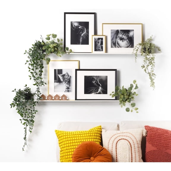 Metal Picture Ledge, Wall Mounted Floating Shelf - 48" White (Set of 2)