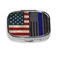 thumbnail image 1 of Metal Pill Organizer America Thin Blue Line Flag Portable Compact Pill Box 2 Compartments Pill Case For Purse Pocket, 1 of 5