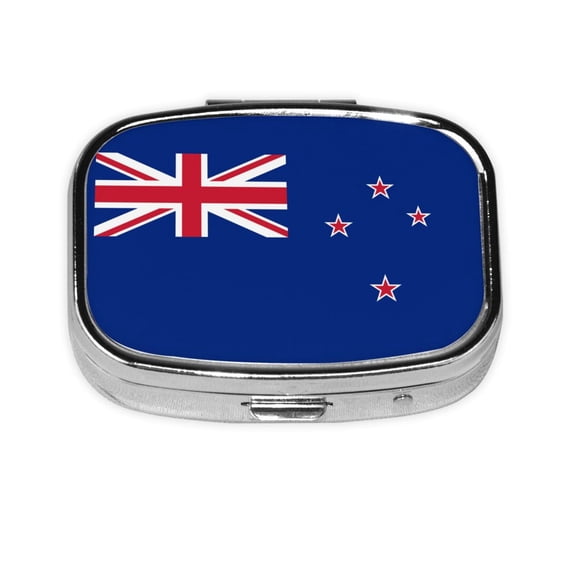 Metal Pill Organizer Flag Of New-Zealand Portable Compact Pill Box 2 Compartments Pill Case For Purse Pocket