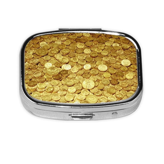 Metal Pill Organizer Gold Coins Amazing Portable Compact Pill Box 2 Compartments Pill Case For Purse Pocket