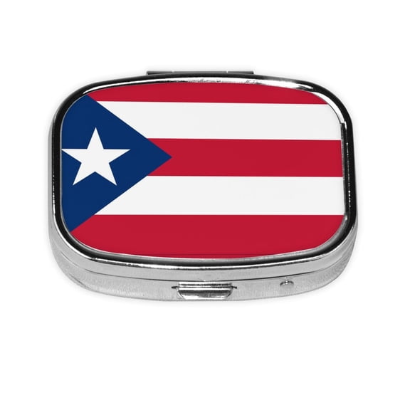 Metal Pill Organizer Puerto-Rico Flag Portable Compact Pill Box 2 Compartments Pill Case For Purse Pocket