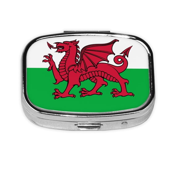 Metal Pill Organizer Welsh Flag Portable Compact Pill Box 2 Compartments Pill Case For Purse Pocket