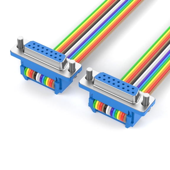 Metal Pin DB15 Data Cable for Printers, Secure Locking Mechanism Rainbow Cord Flat Ribbon Cable 1m/1.5m/2m