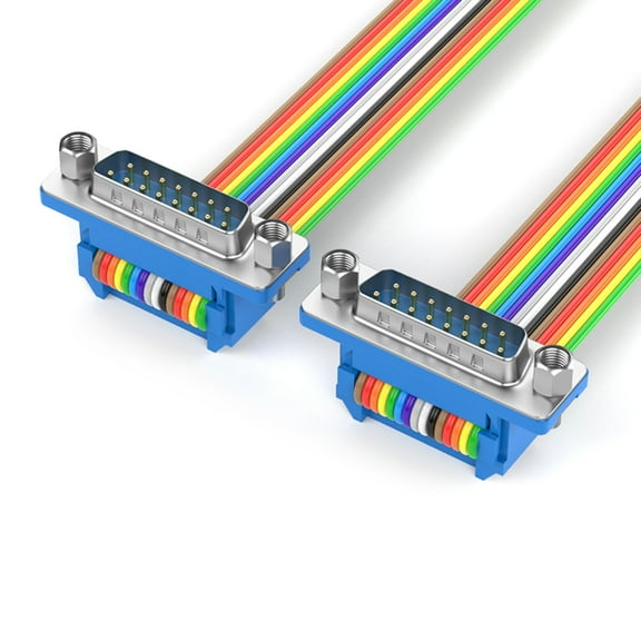 Metal Pin DB15 Data Cable for Printers, Secure Locking Mechanism Rainbow Cord Flat Ribbon Cable 1m/1.5m/2m