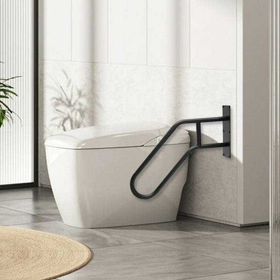 Metal Pipe Stair Handrail, 26" Wall Mount Staircase Handrail U-Shaped Railings for Bathroom Outdoor Black