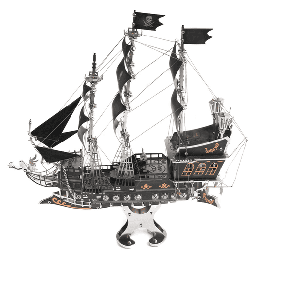 Metal Pirate Ship Model Kit 300+ Piece, 3D Black Sailing Ship with Movable Rudder & Cannons, DIY 3D Assembly Model Kits for Adult Collectors, Desk Shelf Decor