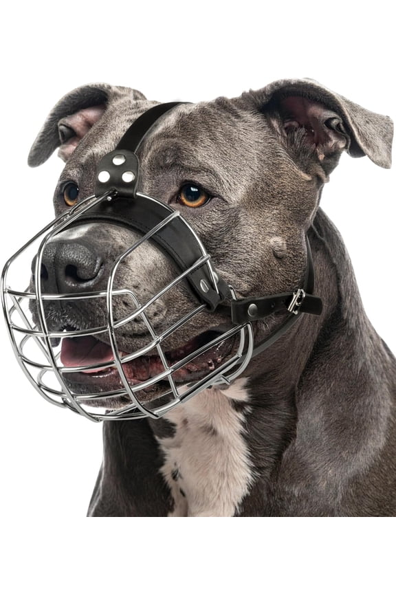 Metal Pitbull Muzzle for Large Sized Dog Basket Muzzle for Dogs with Adjustable Leather Straps Steel Cage Dog Muzzles to Prevent Biting Mouth Guard for Large and Medium Pitt Bull