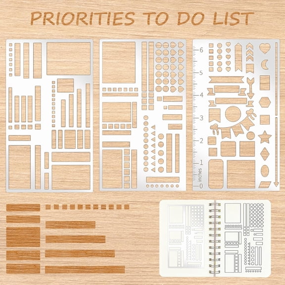 Metal Planner Stencil Journal Stencil Multi-Size Checklists Patterns Planner Ruler Templates Rustproof Metal Stencils for Journaling, Habits Tracking, Monthly Spread (Planner3)