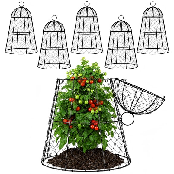 Metal Plant Covers Heavy Duty Garden Cloche Cage Outdoor Rust Proof Wire Protectors From Animals For Vegetables Flowers Seedlings Black 6 Pack