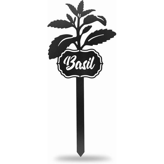 Metal Plant Marker Stake Basil for DIY Outdoor Indoor Waterproof 11.8 inch Cute Garden Plant Labels Sign Tag for DIY Vegetables Farmhouse Greenhouse Decor - Funny Gardening Gifts