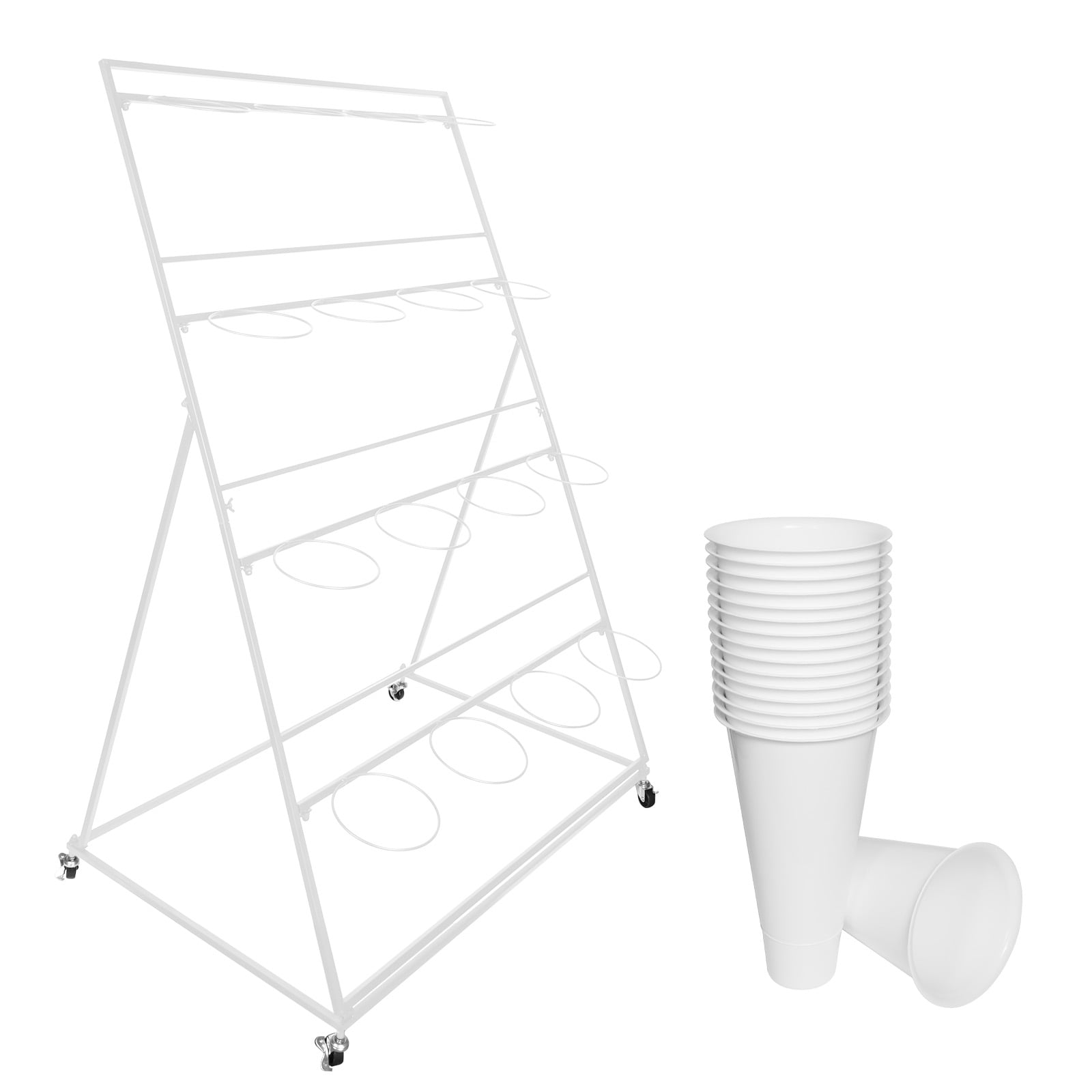 Metal Rack Bucket Metal Plant Stand with 16 White Deep Buckets, 4-Tier Iron Triangle Rack ...
