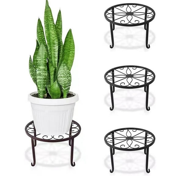 Metal Plant Stand 9 Inch Round Flower Pot Holder, Heavy Duty Iron Potted Support Rack for Indoor Outdoor Garden, Rustproof Decorative Short Planter Display Pedestal, Black