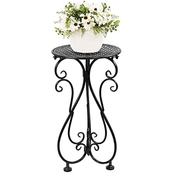 Metal Plant Stand, Heavy Duty Flower Pot Stand 17" Tall, Single Planter Holder for Indoor, Outdoor, Garden, Patio, Porch, Balcony, Home Decor, Black(1 Pack)