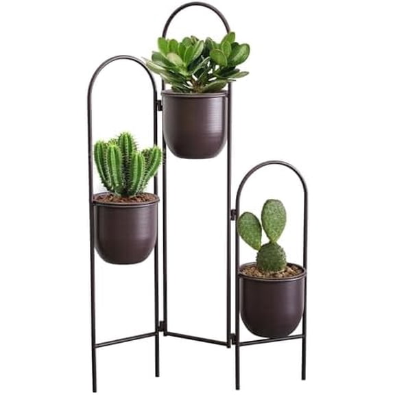 Metal Plant Stand Indoor Outdoor, 3 Tier 35" H Corner Plant Pot Stand for Multiple Plants, Folding Space-Saving Planter with Stand for Living Room Balcony Patio Garden(Brown)$$Garden & Patio