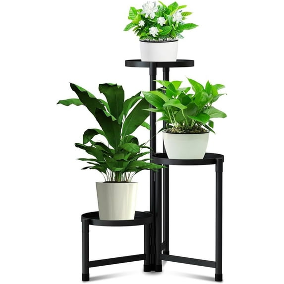 Metal Plant Stand Indoor Outdoor,3 Tier Black Outdoor Plant Stands for Patio,28in Tall Corner Plant Shelf Multiple Flower Pot Holder for Living Room Patio Garden Balcony