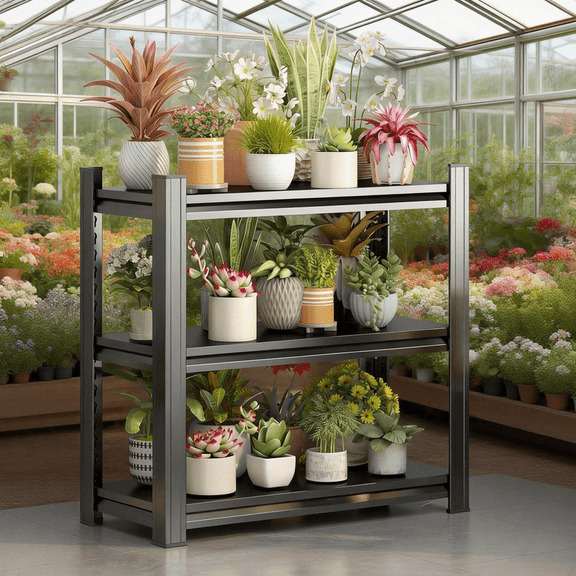 25''W×32''H Metal Plant Stand Indoor Outdoor,3 Tier Waterproof Plant Shelf,Upgraded Reinforced Double-Layer Columns for Multiple Flower,Planter Holder Tall Large Rack for Patio Garden Balcony Kitchen