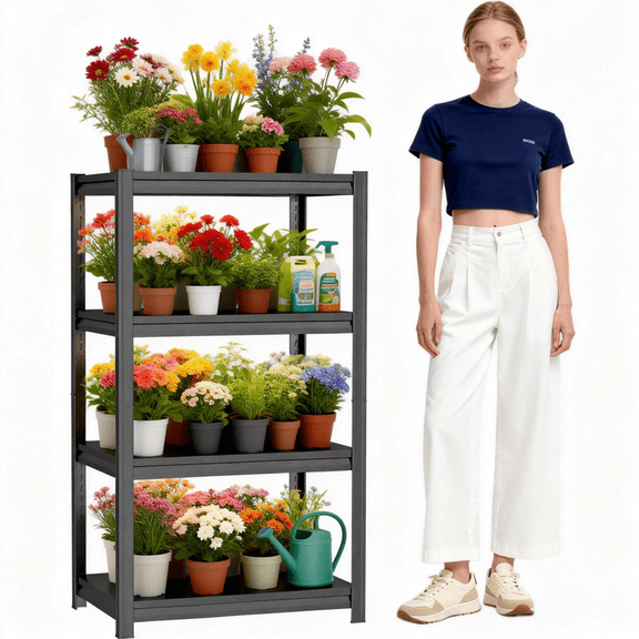 Metal Plant Stand Indoor Outdoor, 4 Tier Corner Flower Pot Stands for Multiple Plants, Heavy Duty Plant Shelf for Patio Garden Balcony Living Room Bedroom Kitchen Pantry Basement Bathroom Laundry