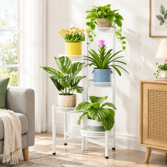 Metal Plant Stand Indoor Outdoor 5 Tier Tall Flower Pot Holder Potted ...